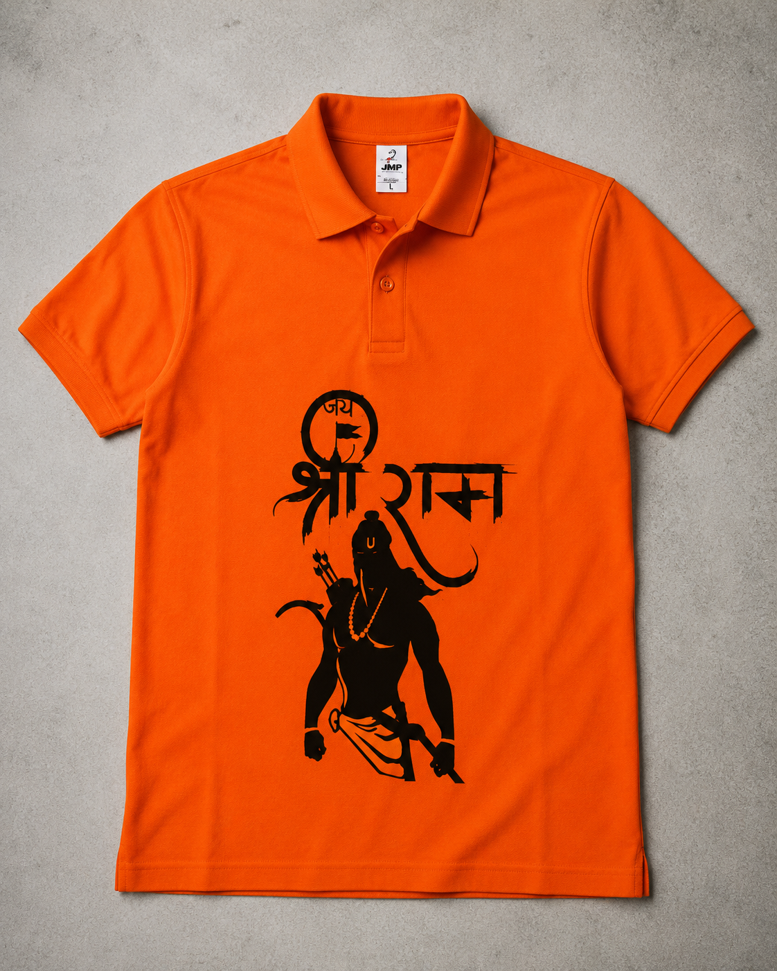 Collar Polo T-Shirt | Unisex Polycotton Lycra T-Shirt | Jai Shri Ram Printed Orange T-Shirt | Regular Fit Half Sleeve