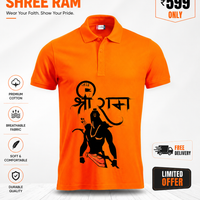 Collar Polo T-Shirt | Unisex Polycotton Lycra T-Shirt | Jai Shri Ram Printed Orange T-Shirt | Regular Fit Half Sleeve