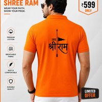 Collar Polo T-Shirt | Unisex Polycotton Lycra T-Shirt | Jai Shri Ram Printed Orange T-Shirt | Regular Fit Half Sleeve