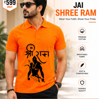 Collar Polo T-Shirt | Unisex Polycotton Lycra T-Shirt | Jai Shri Ram Printed Orange T-Shirt | Regular Fit Half Sleeve