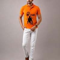 Collar Polo T-Shirt | Unisex Polycotton Lycra T-Shirt | Jai Shri Ram Printed Orange T-Shirt | Regular Fit Half Sleeve