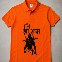 Collar Polo T-Shirt | Unisex Polycotton Lycra T-Shirt | Jai Shri Ram Printed Orange T-Shirt | Regular Fit Half Sleeve